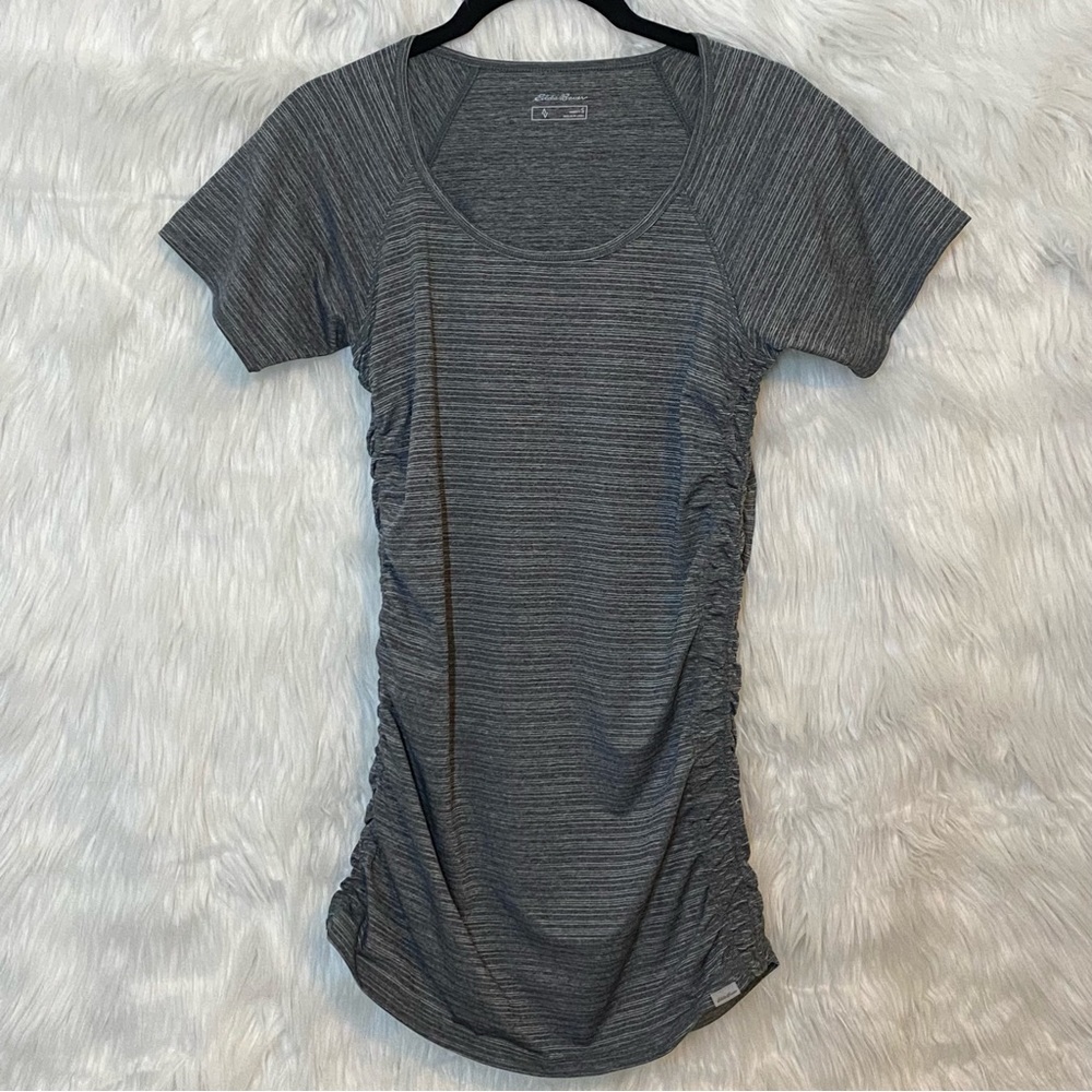Eddie Bauer Gray Long Ruched Active Top Short Sleeve Size Small